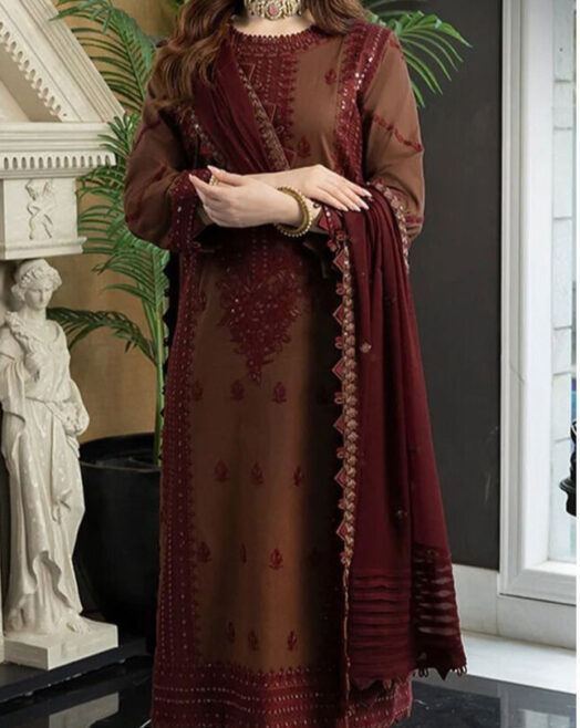 Asim Jofa Premium Dhanak Embroidered Suit with Dhanak Shawl