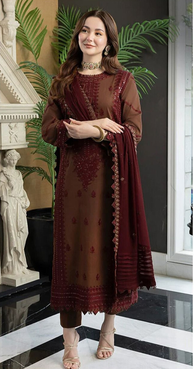 Asim Jofa Premium Dhanak Embroidered Suit with Dhanak Shawl