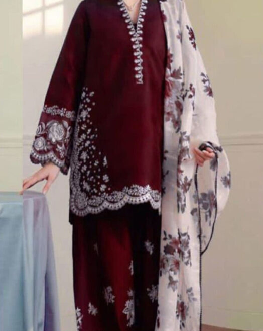 Zara Shahjahan Premium Dhanak 3PC | Full Heavy Embroidery & Digital Wool Shawl