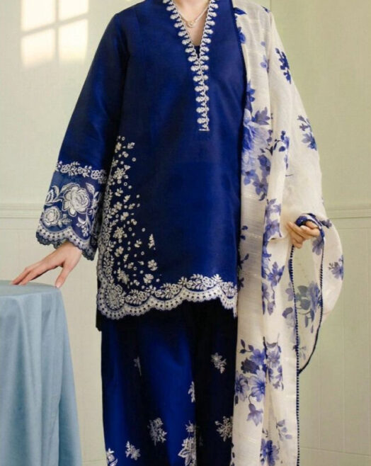 Zara Shahjahan Premium Dhanak 3PC | Full Heavy Embroidery & Digital Wool Shawl