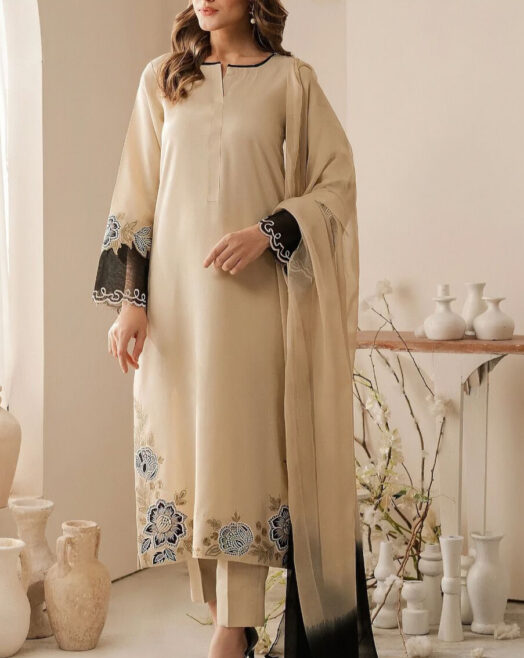 Dhanak | Heavy Embroidered 3PC Suit -Pakbela