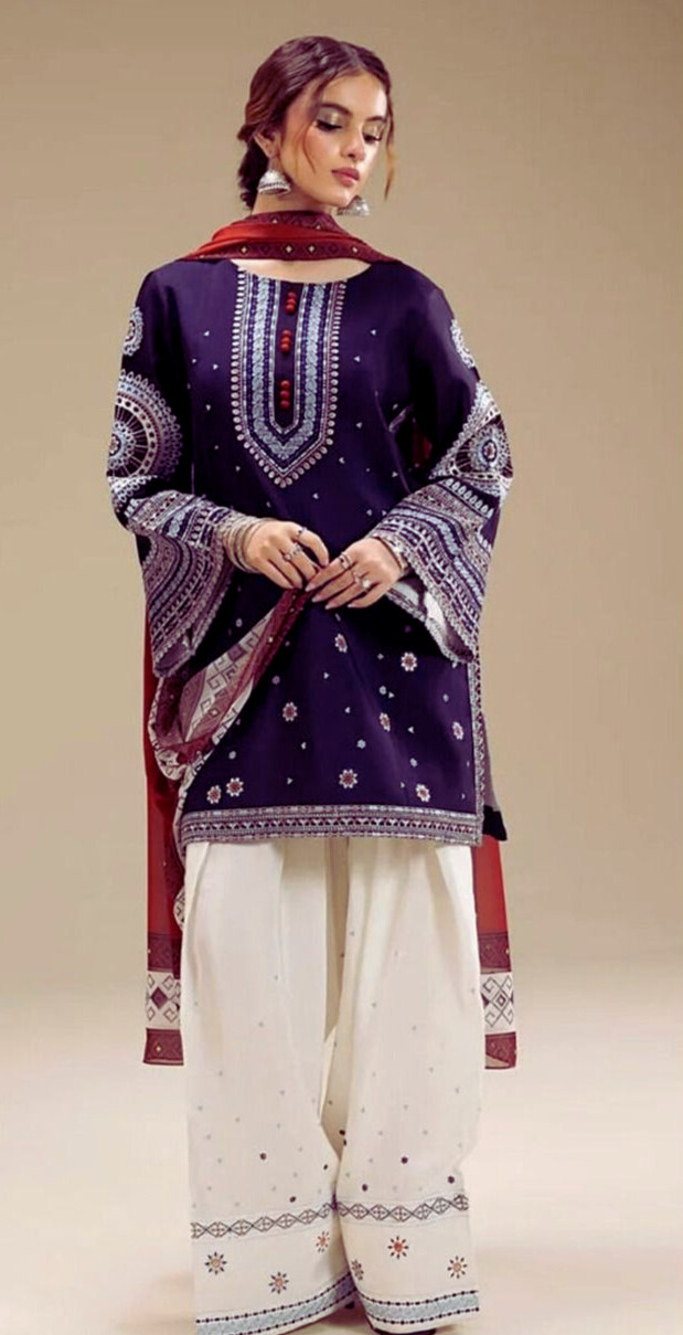 Jazmin Premium Dhanak 3PC | Full Heavy Embroidery & Digital Wool Shawl