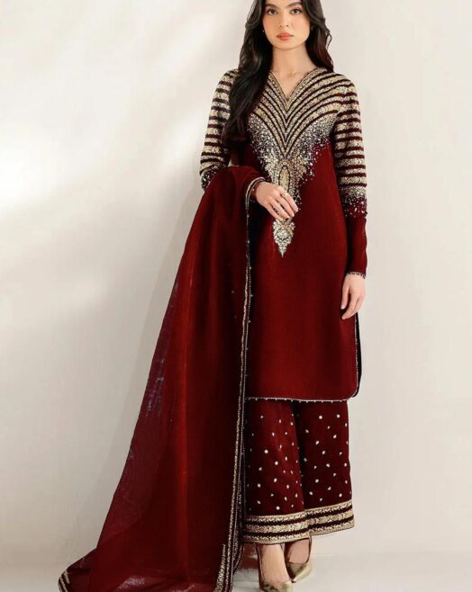 Jazmin Fancy Embroidered Unstitched 3PC Suit | Raw Silk & Organza | Heavy Embroidery