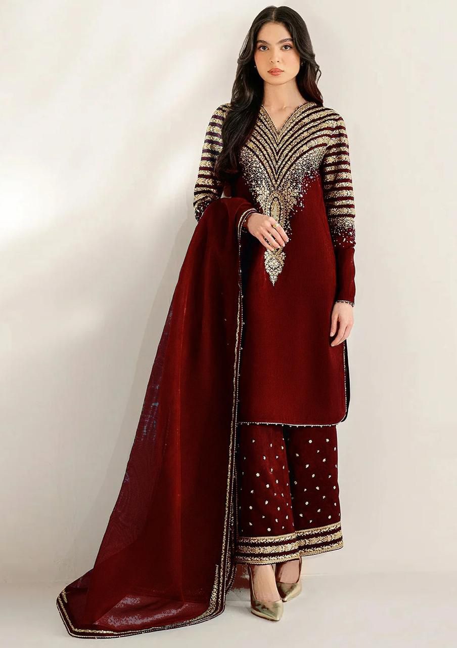 Jazmin Fancy Embroidered Unstitched 3PC Suit | Raw Silk & Organza | Heavy Embroidery