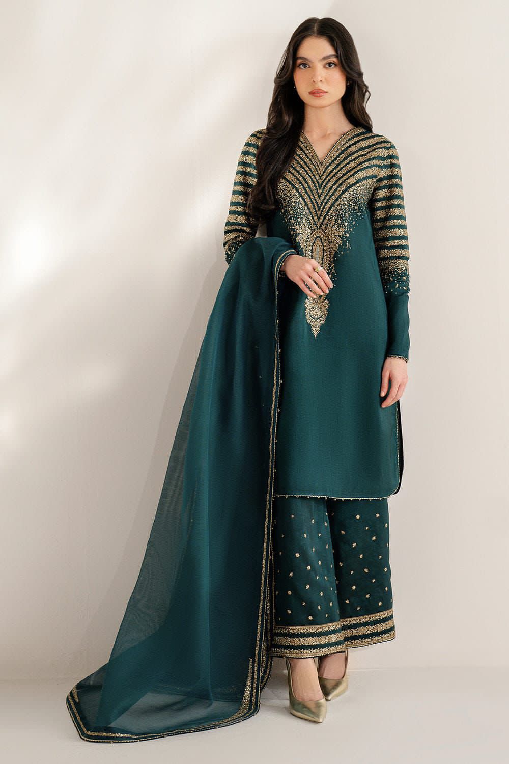 Jazmin Fancy Embroidered Unstitched 3PC Suit | Raw Silk & Organza | Heavy Embroidery