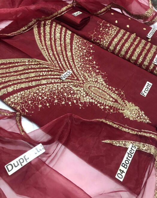 Jazmin Fancy Embroidered Unstitched 3PC Suit | Raw Silk & Organza | Heavy Embroidery