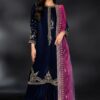 Naqashi Embroidered Velvet 3PC Dress | Partywear | Blue Zinc Embroidery | Velvet, Organza & Raw Silk