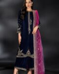 Naqashi Embroidered Velvet 3PC Dress | Partywear | Blue Zinc Embroidery | Velvet, Organza & Raw Silk