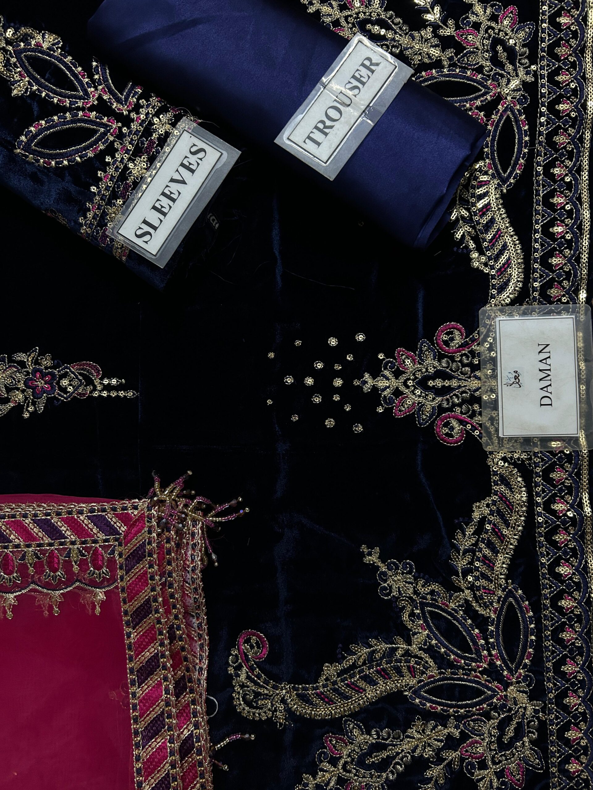 Naqashi Embroidered Velvet 3PC Dress | Partywear | Blue Zinc Embroidery | Velvet, Organza & Raw Silk - Image 5