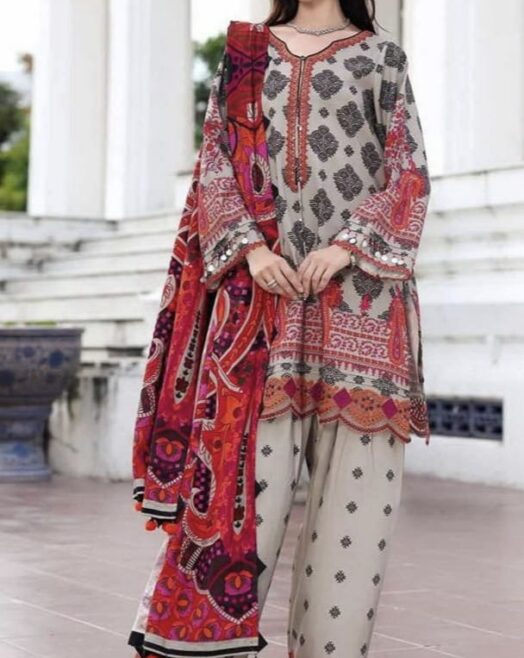 Charizma Red Bloom Digital Print Khaddar 3-Piece Suit