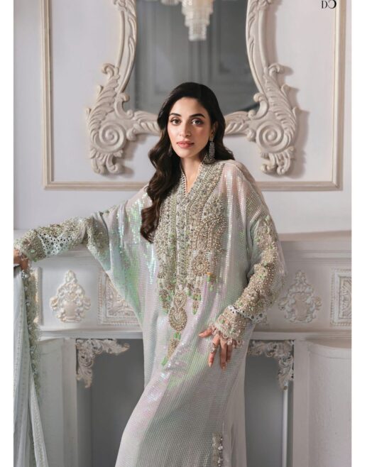 Maria B Formal Chiffon 3PC Suit | Heavy Embroidery with Handwork | Chiffon Dupatta & Malai Trouser