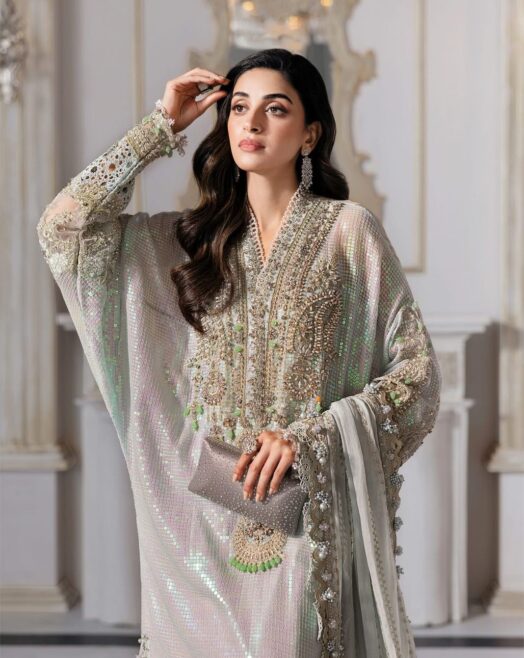 Maria B Formal Chiffon 3PC Suit | Heavy Embroidery with Handwork | Chiffon Dupatta & Malai Trouser