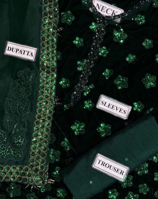 Iznik Velvet Unstitched Replica – Velvet Shirt | Organza Dupatta