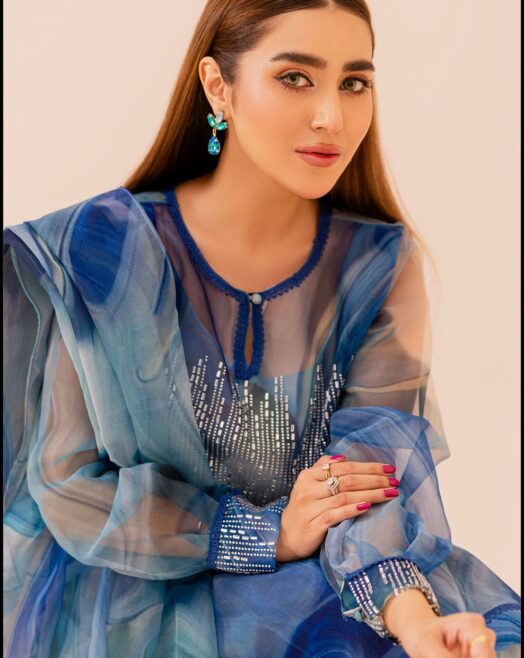 Azmin Unstitched Organza Suit With Swiss Lawn Trouser | Digital Print