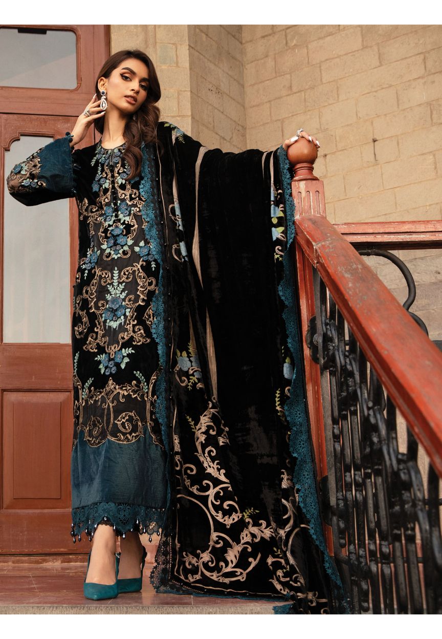Maria B Velvet Palachi Collection 2025 | Fully Heavy Embroidered Spangle & Laser Cut Work |