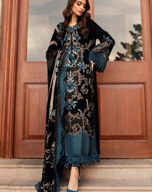 Maria B Velvet Palachi Collection 2025 | Fully Heavy Embroidered Spangle & Laser Cut Work |