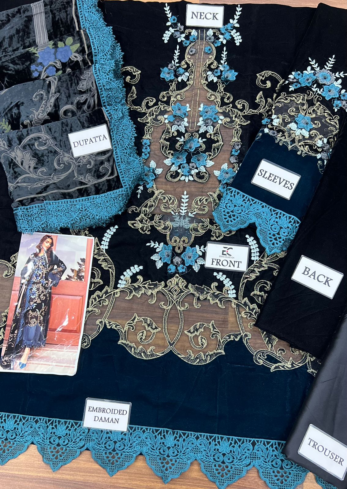 Maria B Velvet Palachi Collection 2025 | Fully Heavy Embroidered Spangle & Laser Cut Work | - Image 5