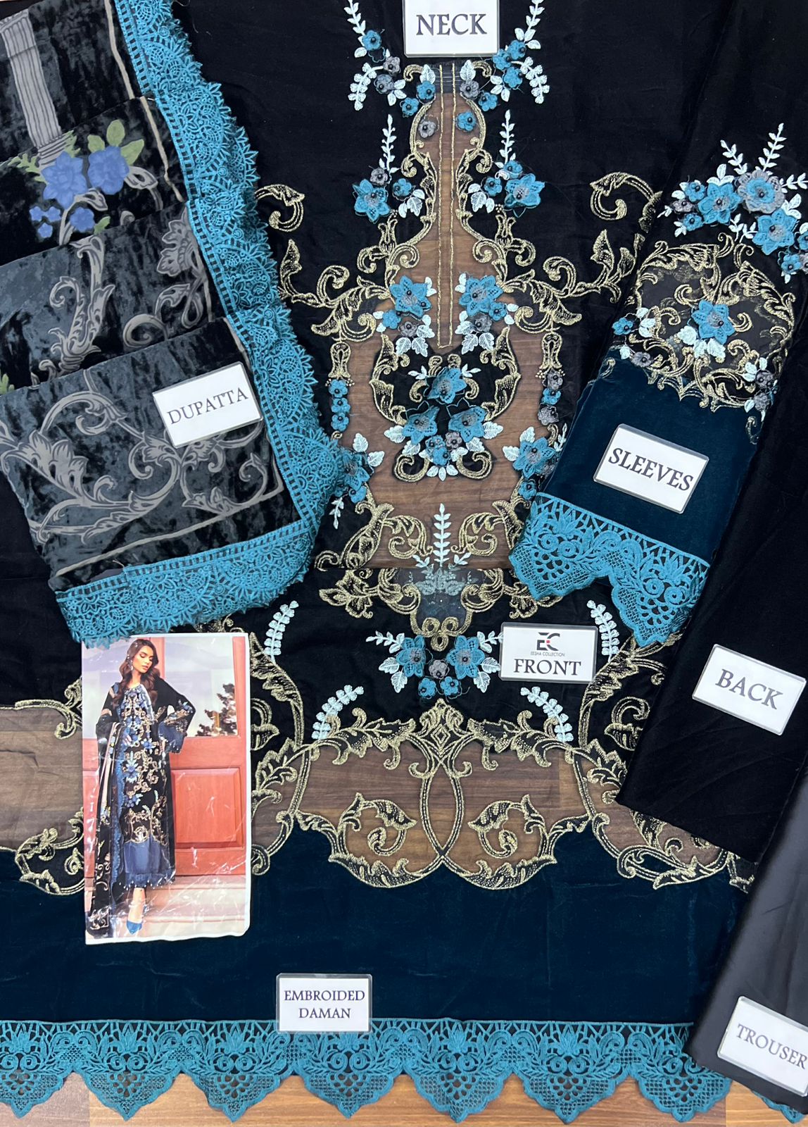 Maria B Velvet Palachi Collection 2025 | Fully Heavy Embroidered Spangle & Laser Cut Work | - Image 6