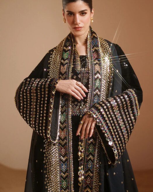 Jazmin Unstitched Velvet Suit | Chiffon Dupatta | Raw Silk Trouser | 5mm Sequence Work