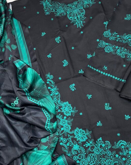 Pure Dhanak Premium 3PC | Heavy Embroidery & Twill Wool Dupatta