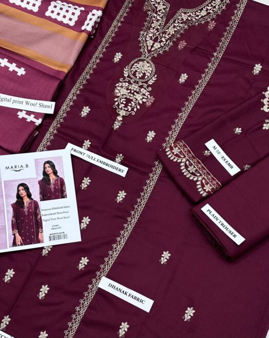 Maria B Premium Dhanak 3PC | Full Heavy Embroidery & Digital Wool Shawl