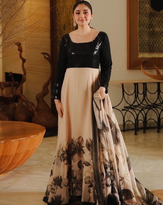 Lulusar Digital Printed Frock / Maxi | Chiffon | Heavy Sequence & Adda Work