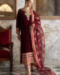 Zainab Chottani Unstitched Velvet 3PC Suit | Organza Dupatta | Sequin Work