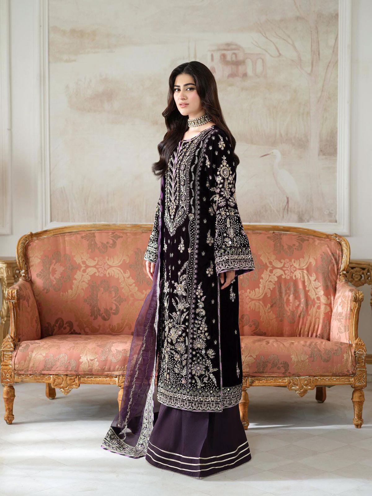 Aneelas Luxury Velvet 3PC Suit | Heavy Embroidery & Adda Work | Organza Dupatta