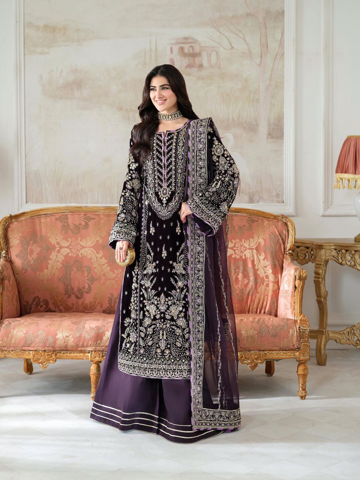 Aneelas Luxury Velvet 3PC Suit | Heavy Embroidery & Adda Work | Organza Dupatta