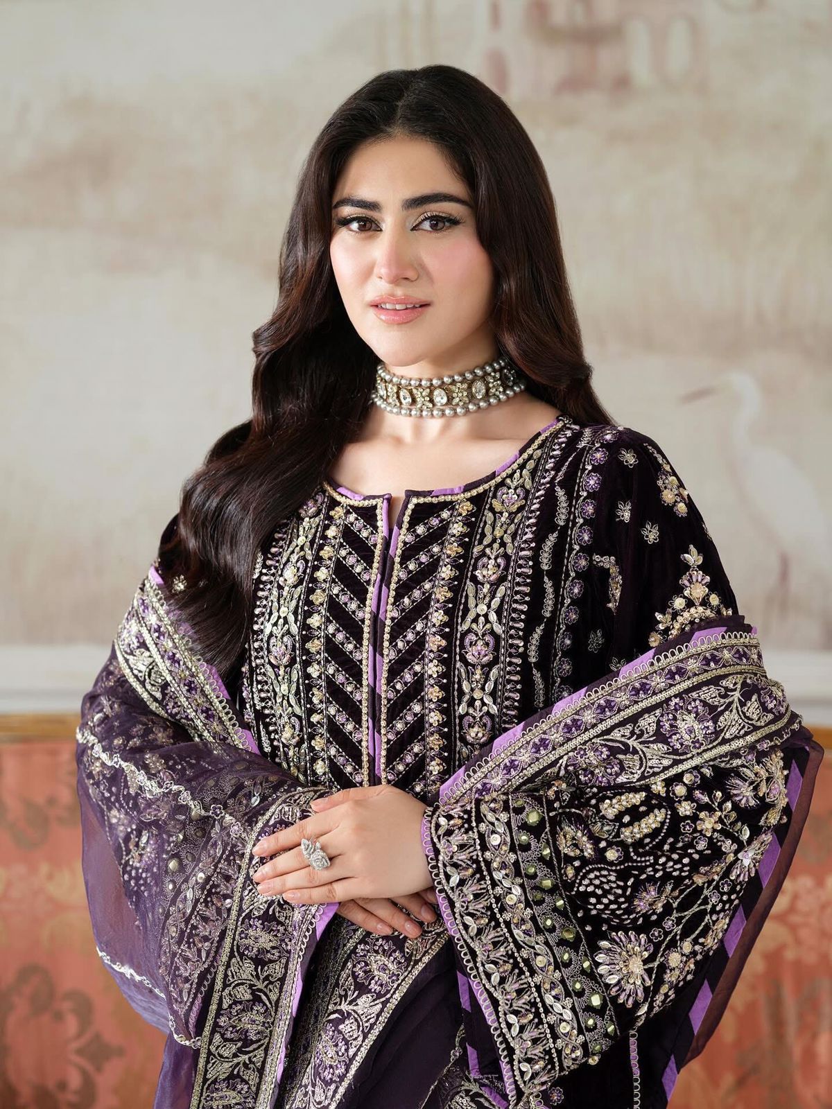 Aneelas Luxury Velvet 3PC Suit | Heavy Embroidery & Adda Work | Organza Dupatta