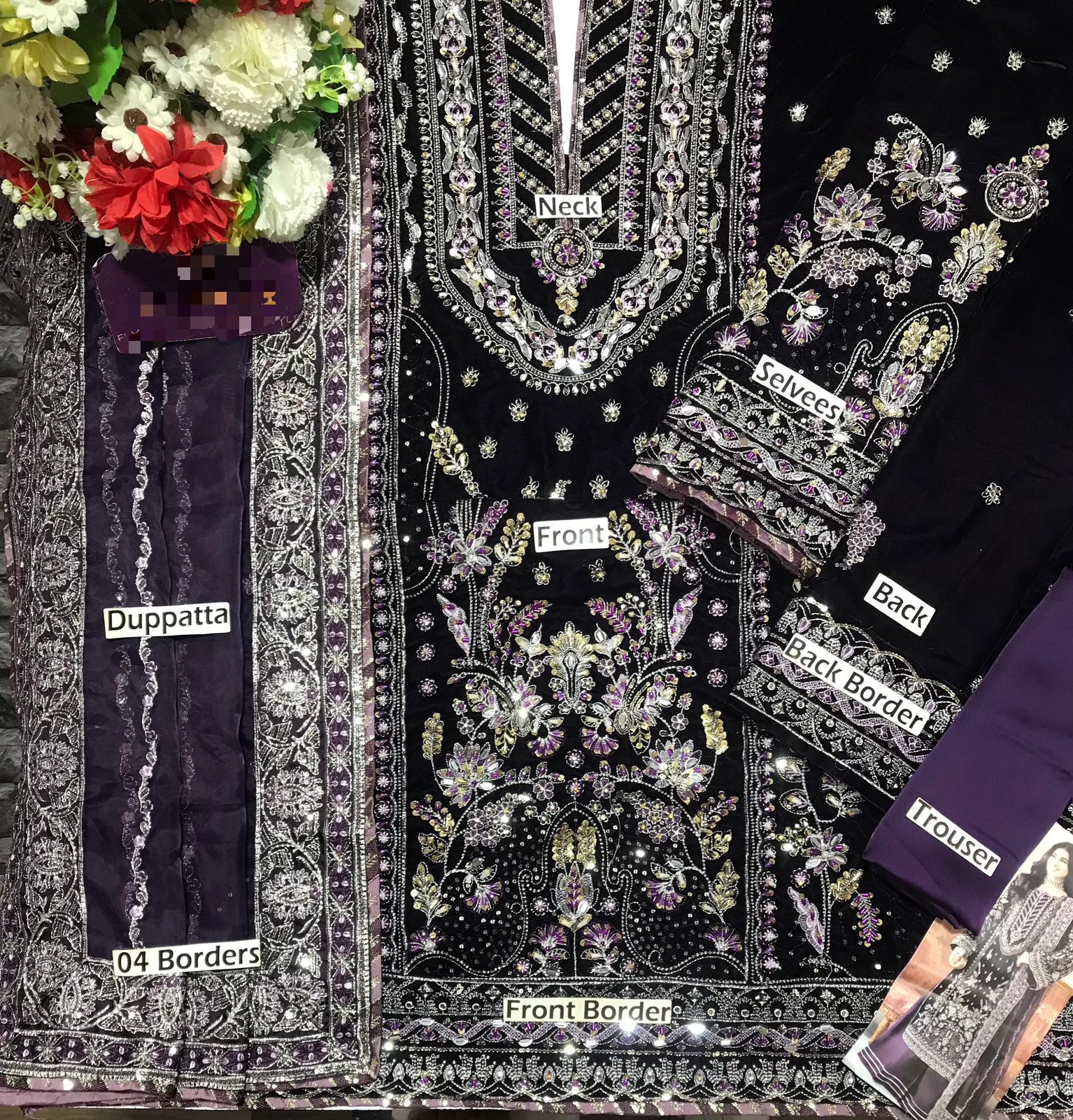 Aneelas Luxury Velvet 3PC Suit | Heavy Embroidery & Adda Work | Organza Dupatta