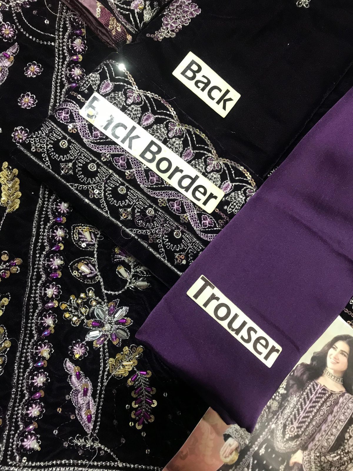 Aneelas Luxury Velvet 3PC Suit | Heavy Embroidery & Adda Work | Organza Dupatta - Image 5