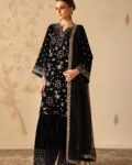 Baroque Luxury Velvet 3PC Suit | Heavy Embroidery | Chiffon Dupatta