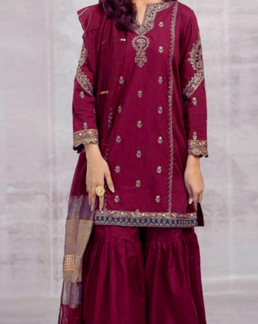 Maria B Premium Dhanak 3PC | Full Heavy Embroidery & Digital Wool Shawl