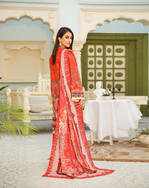 Sitara Studio Unstitched Khaddar 3pc Digital Printed & Embroidered Peach Suit - S-02