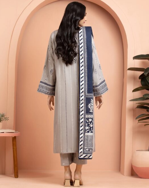 Edenrobe Unstitched Grey Paste Printed Cambric 3 Piece