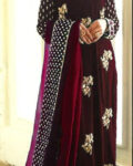 Afrozeh Luxury Velvet Embroidered Winter Suit with Organza Dupatta – Unstitched 3PC
