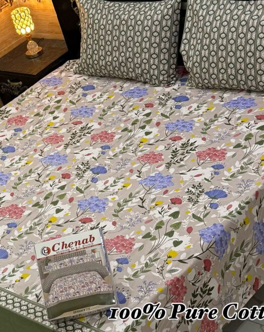 Pure Cotton Double Bedsheet Set with Pillow Covers – Premium 3PC Pack