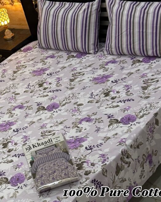 Pure Cotton Double Bedsheet Set with Pillow Covers – Premium 3PC Pack