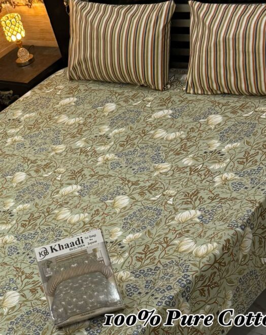 Pure Cotton Double Bedsheet Set with Pillow Covers – Premium 3PC Pack