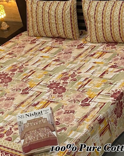 Pure Cotton Double Bedsheet Set with Pillow Covers – Premium 3PC Pack