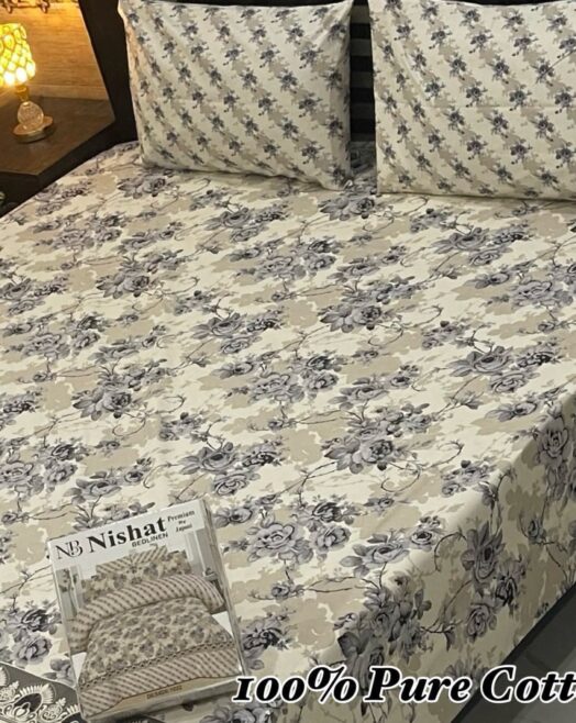 Pure Cotton Double Bedsheet Set with Pillow Covers – Premium 3PC Pack