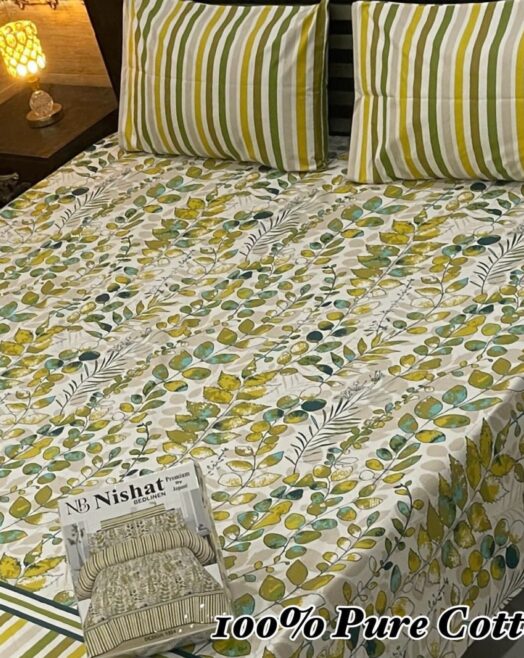 Pure Cotton Double Bedsheet Set with Pillow Covers – Premium 3PC Pack