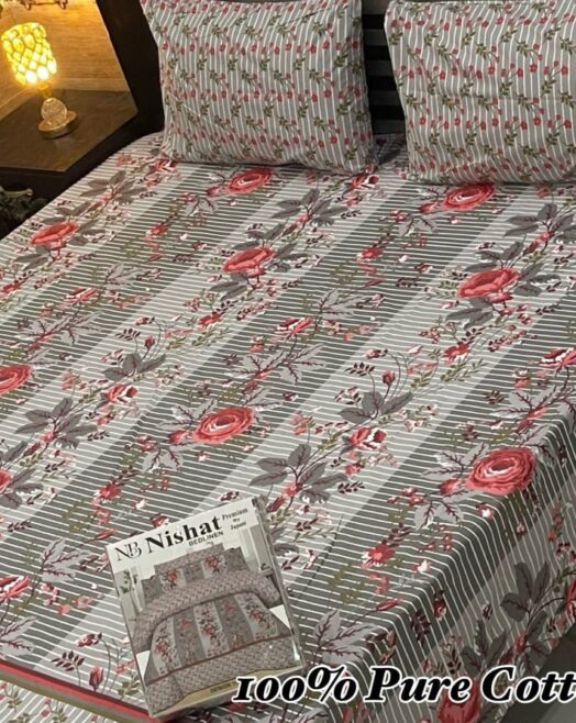 Pure Cotton Double Bedsheet Set with Pillow Covers – Premium 3PC Pack