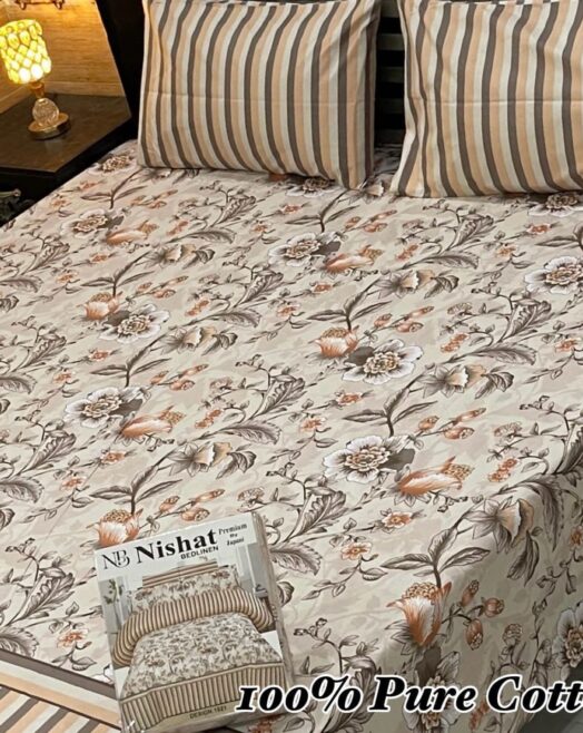 Pure Cotton Double Bedsheet Set with Pillow Covers – Premium 3PC Pack