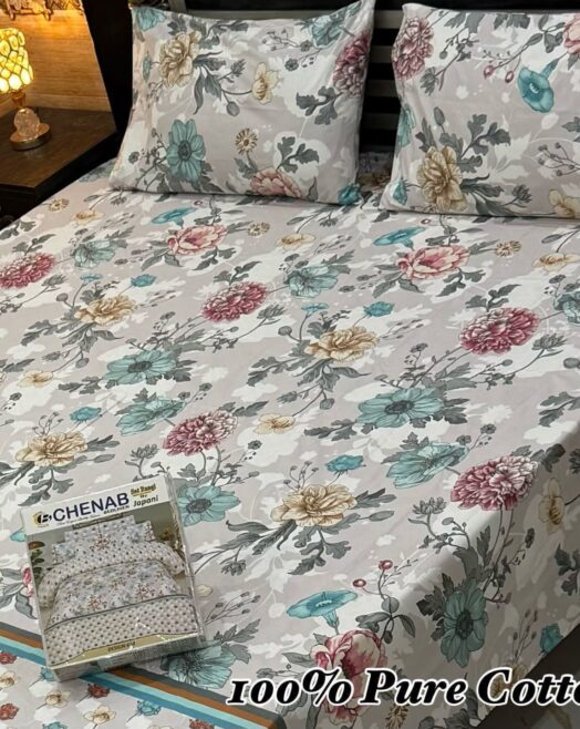 Pure Cotton Double Bedsheet Set with Pillow Covers – Premium 3PC Pack