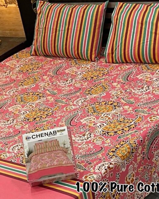 Pure Cotton Double Bedsheet Set with Pillow Covers – Premium 3PC Pack