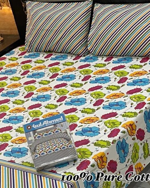 Pure Cotton Double Bedsheet Set with Pillow Covers – Premium 3PC Pack