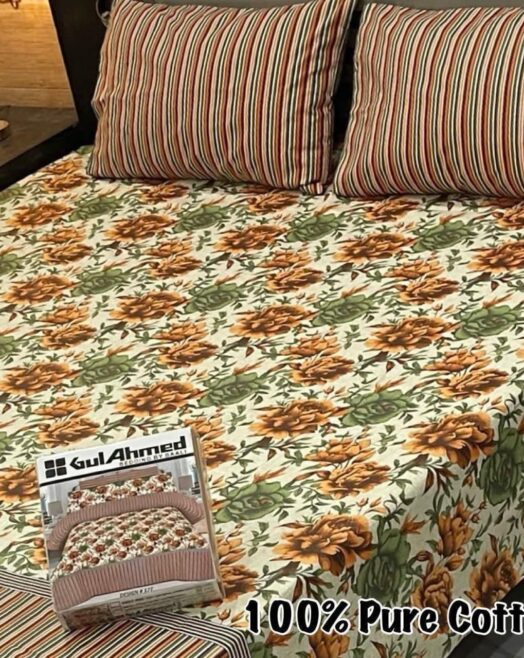 Pure Cotton Double Bedsheet Set with Pillow Covers – Premium 3PC Pack