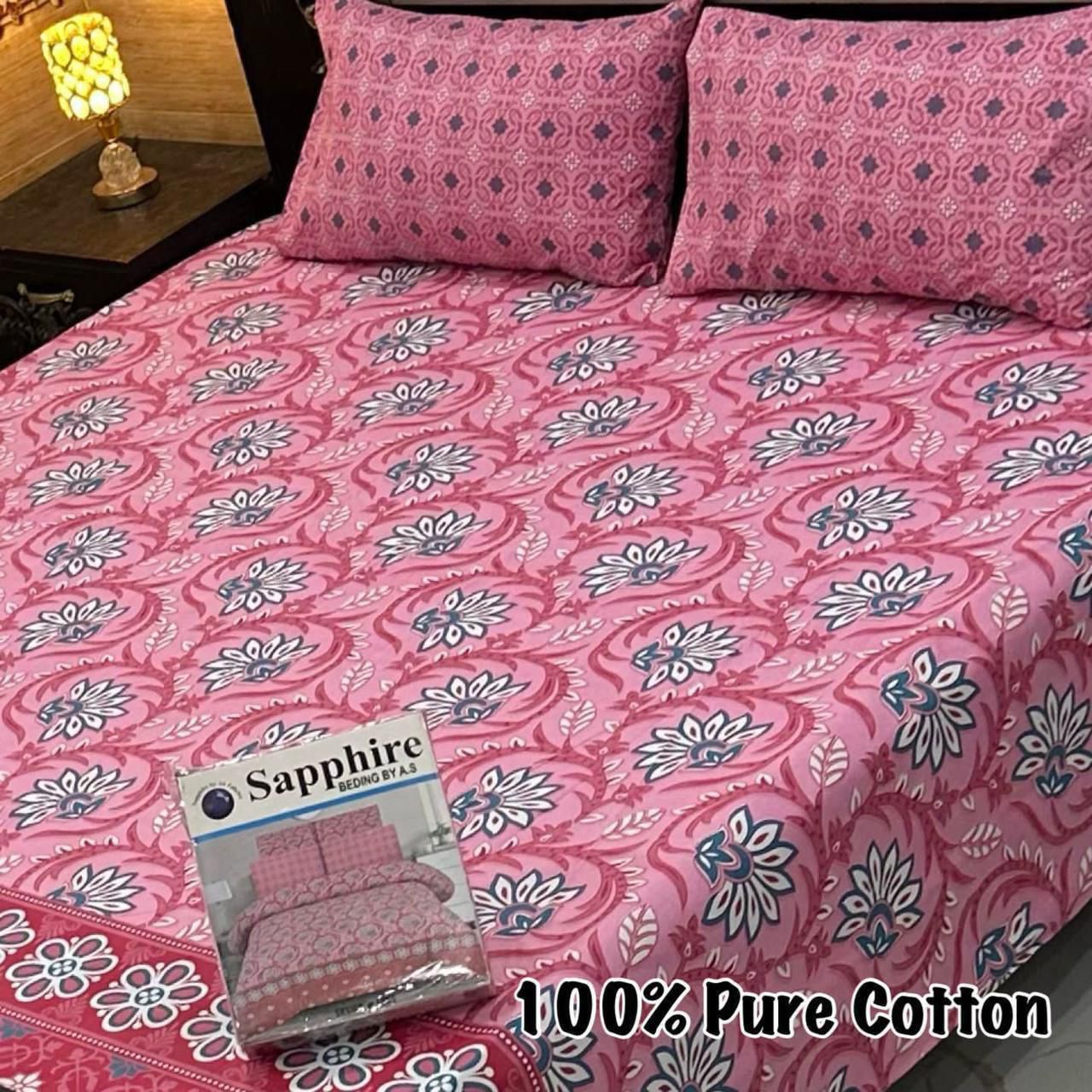 Pure Cotton Double Bedsheet Set with Pillow Covers – Premium 3PC Pack